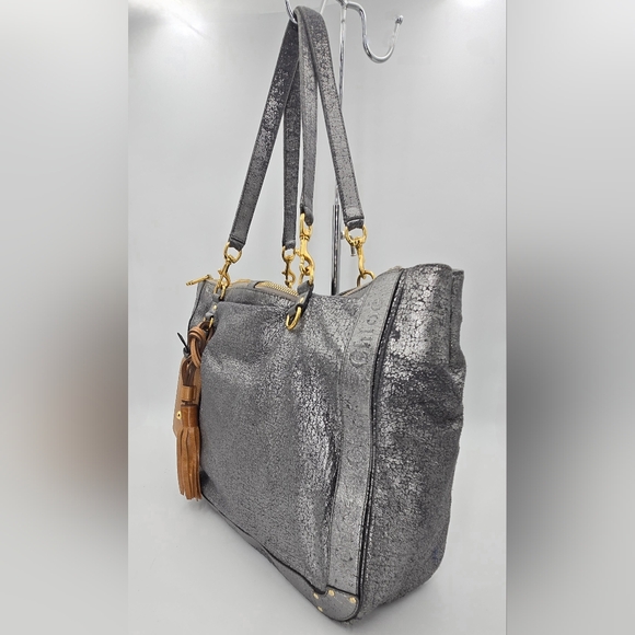 Chloe Eden Distressed Metallic Silver Calfskin Tote Bag - Picture 9 of 16